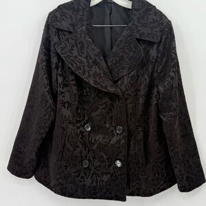 Torrid Black Jacquard Double Breasted Peacoat Jacket Size 1